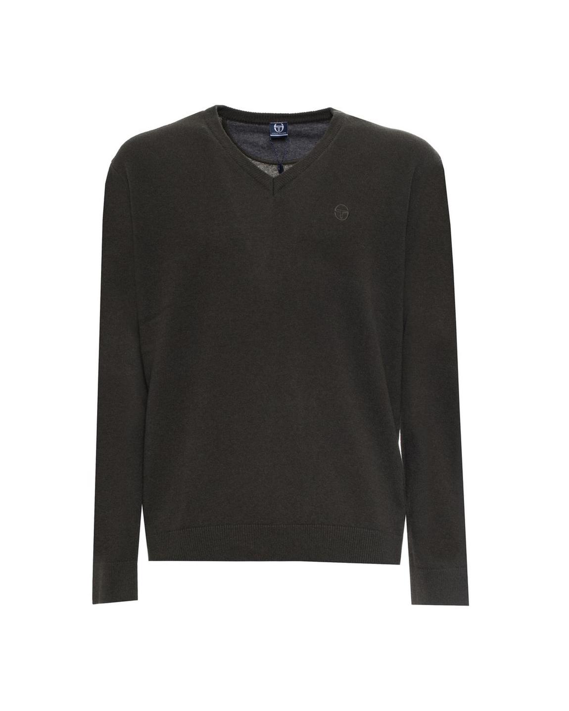 V-Neck Wool Sweater with Ribbed Hems - Green main product photo