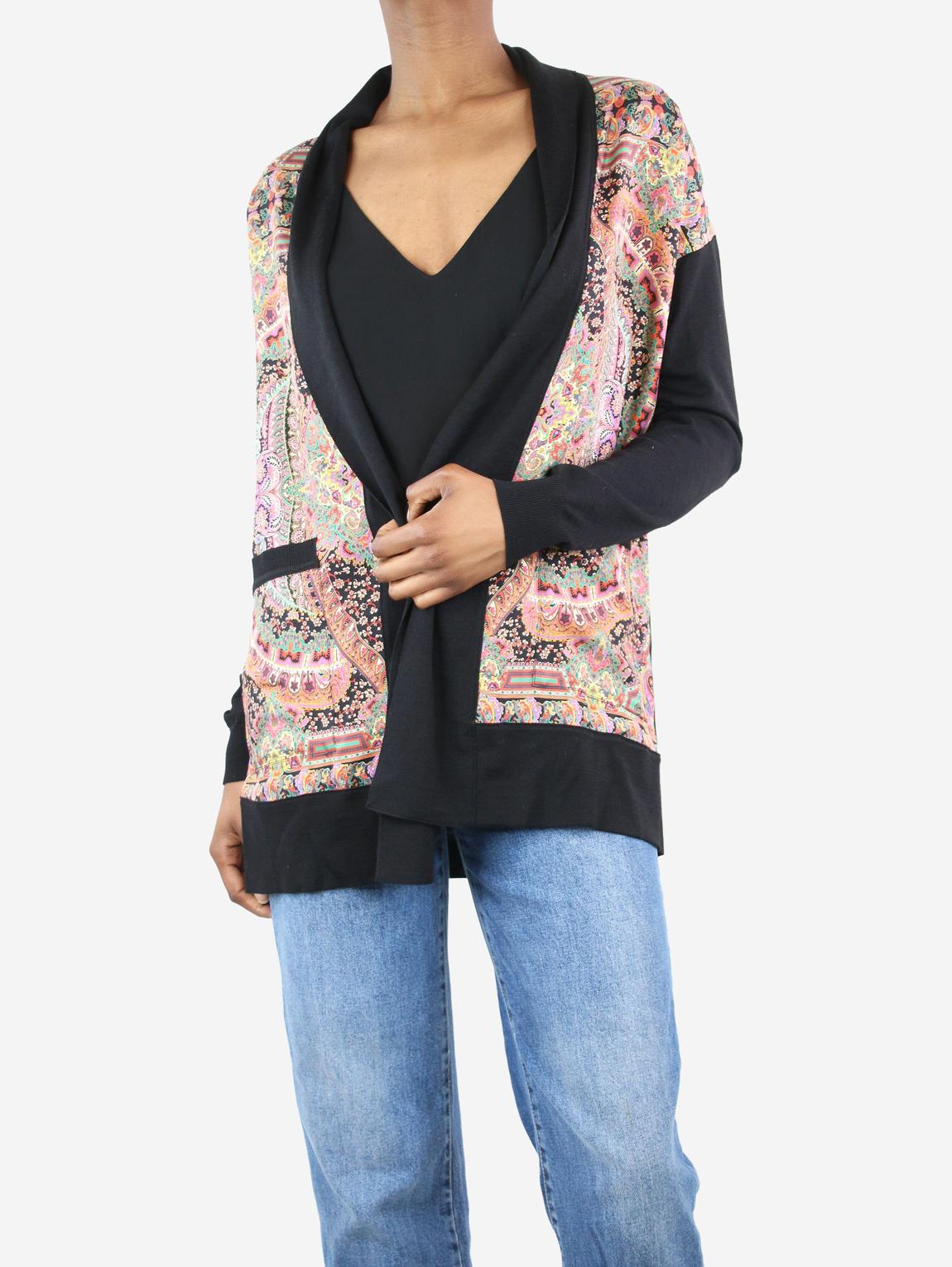 Black printed wool long cardigan main product photo