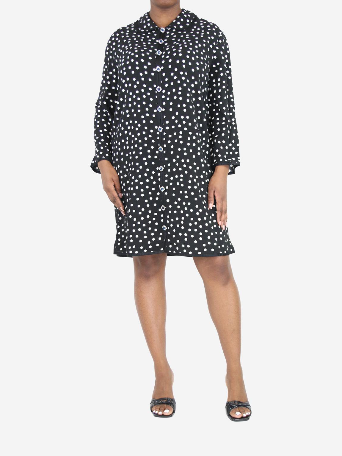 Black polka dot mini bejewelled buttons dress main product photo