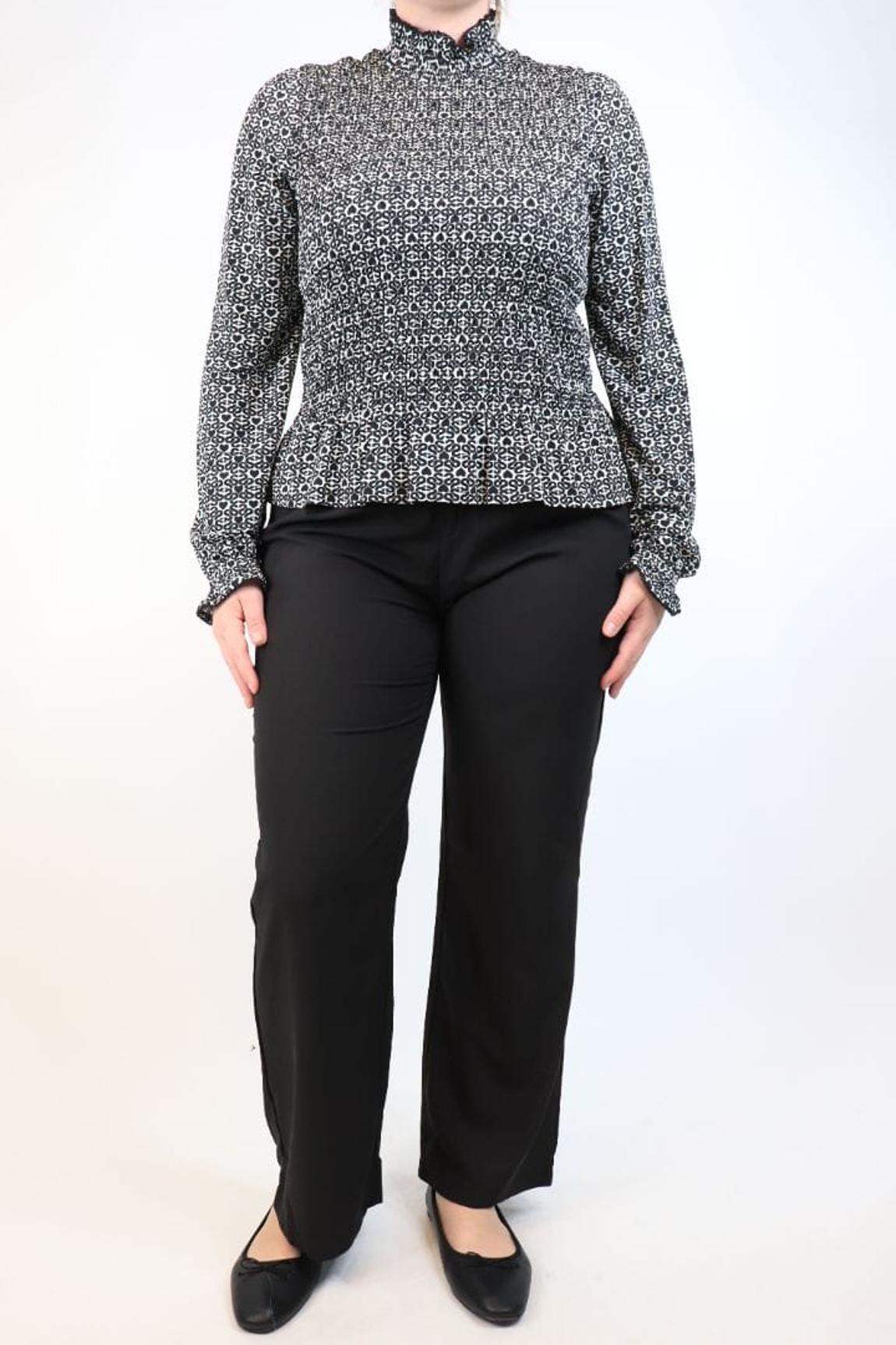Black ruched printed top main product photo