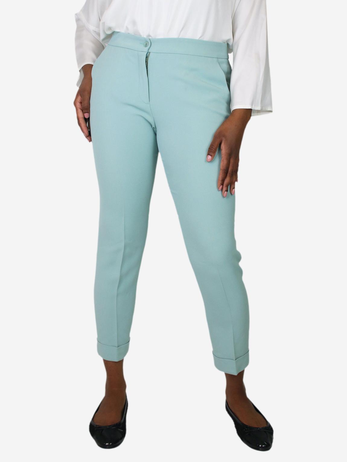Pale turquoise cropped pocket trousers main product photo