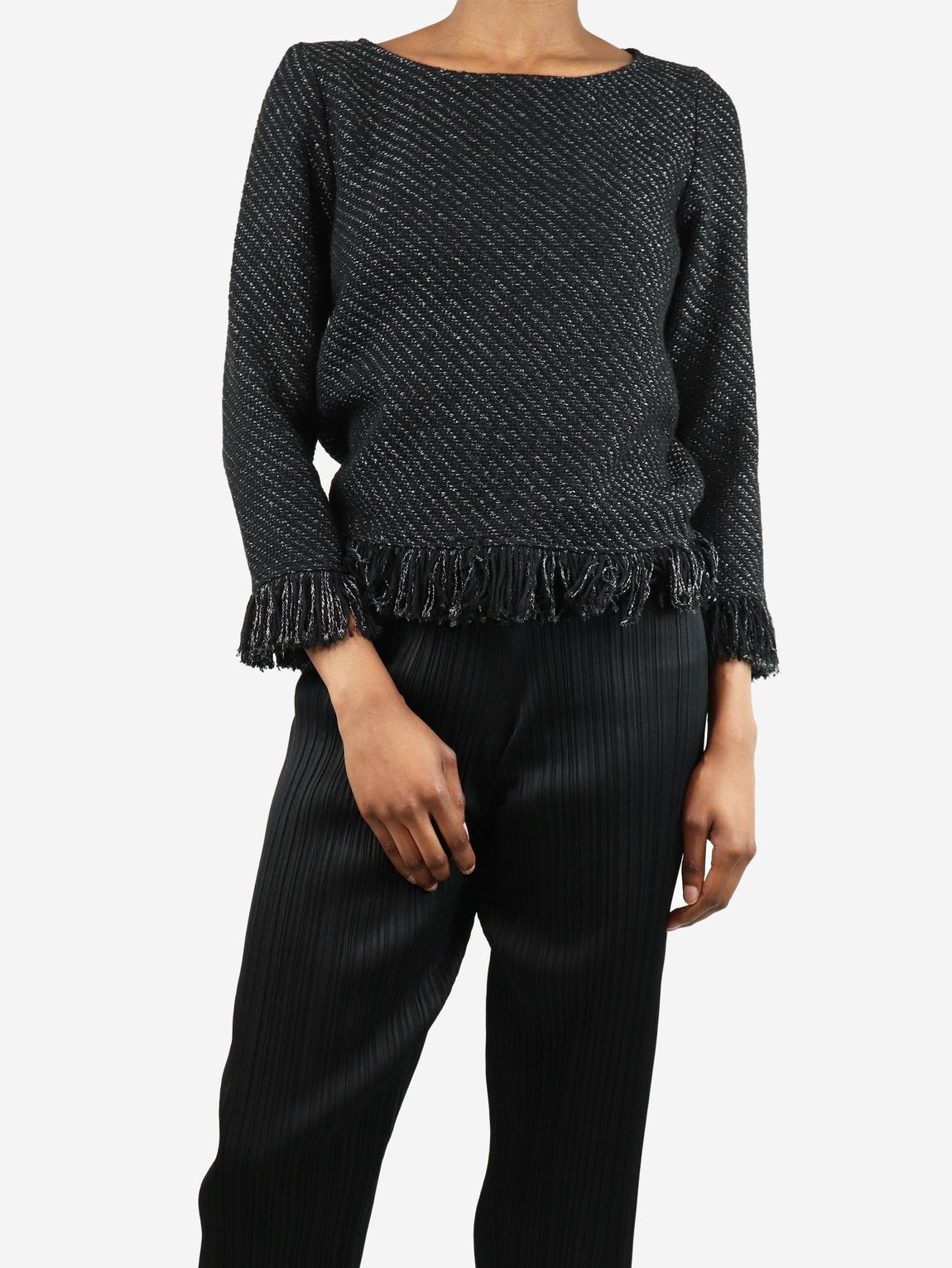 Black woven boucle top main product photo