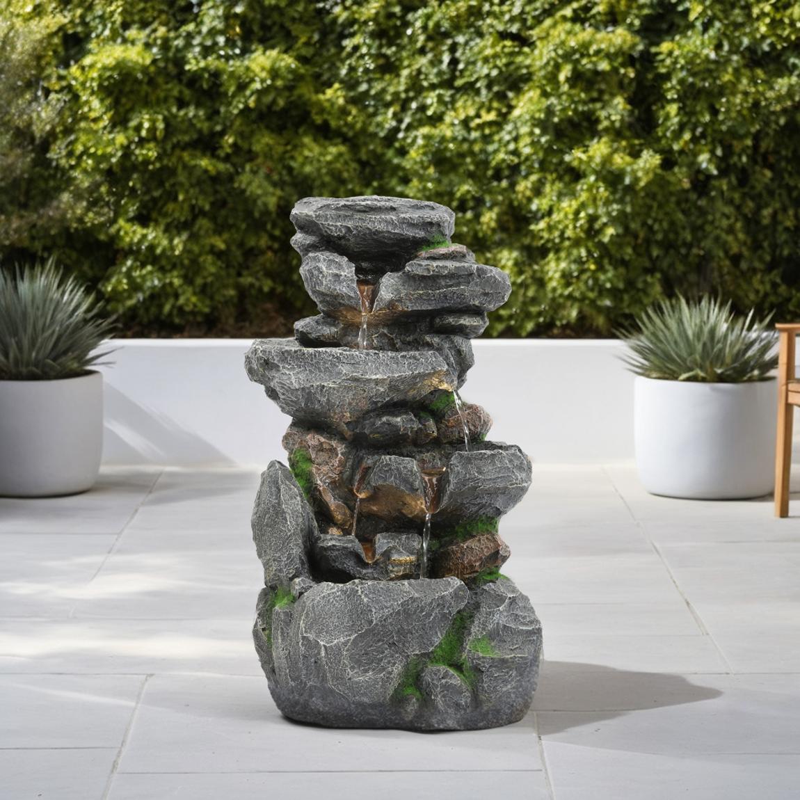 Outdoor Rock Waterfall Fountain with LED Lights - Grey main product photo