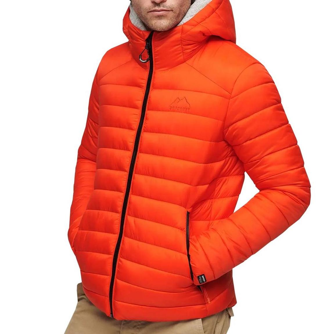 Nylon Bomber Jacket with Fixed Hood and Zip Fastening - Orange main product photo