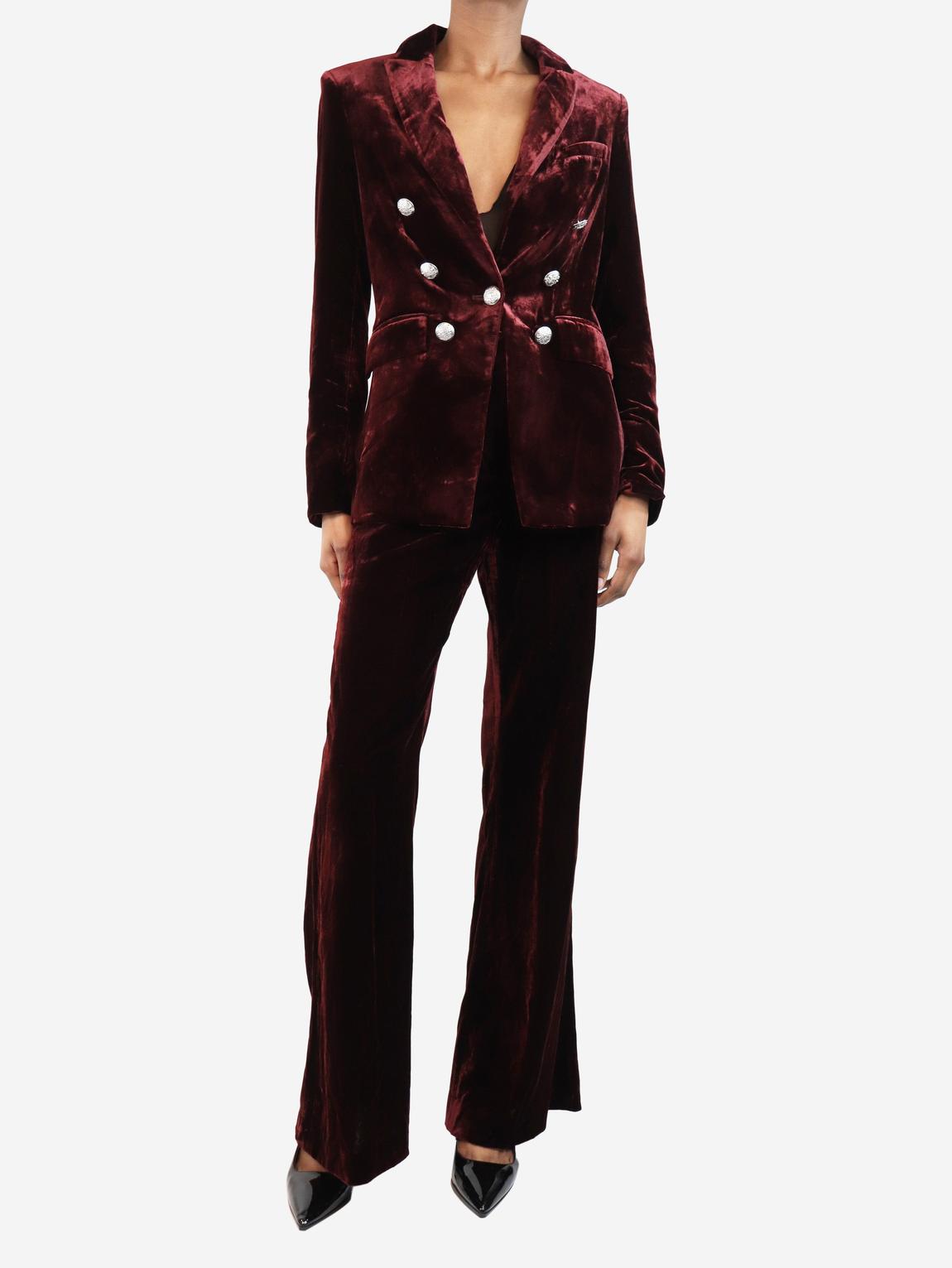 Maroon velvet two piece suit set - UK 6 main product photo