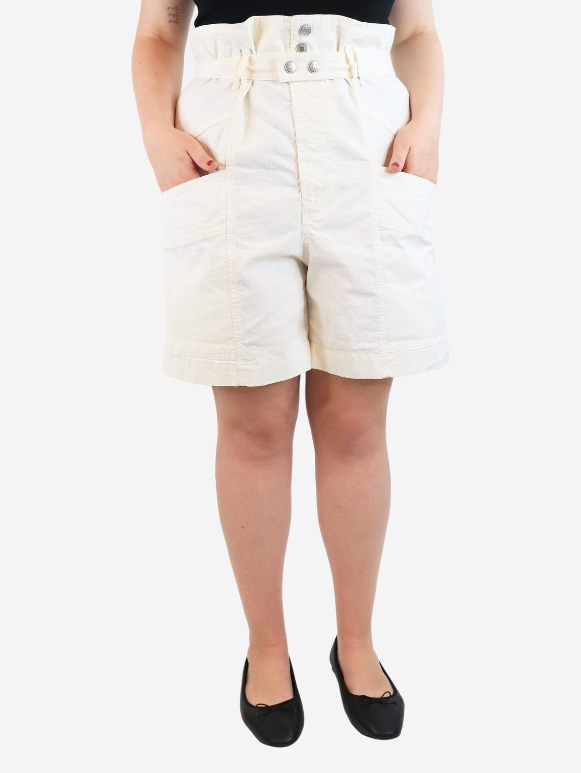 Ecru belted linen shorts main product photo