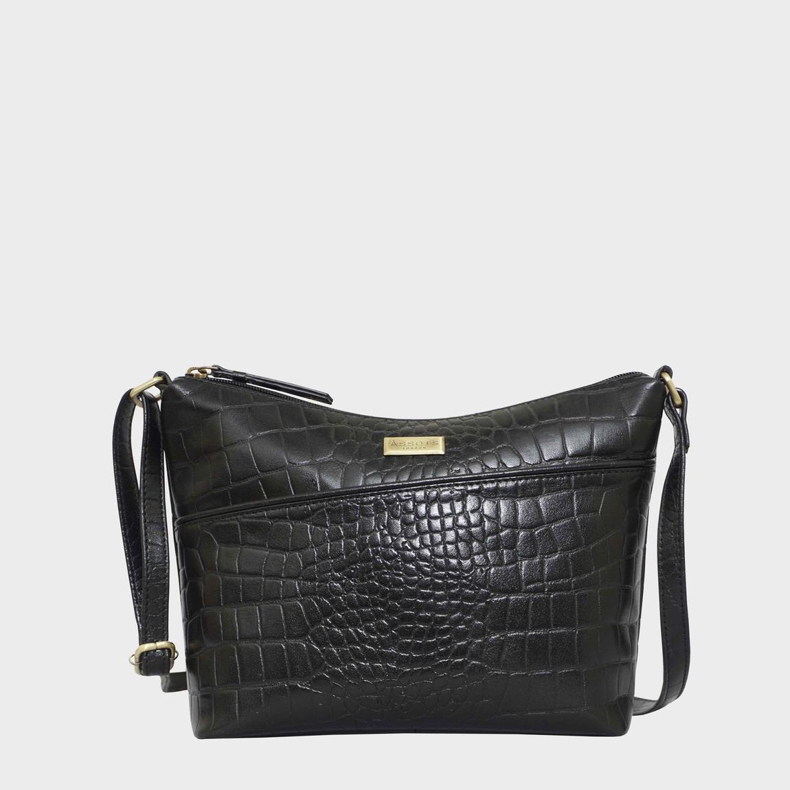 'CAROL' Embossed Croc Real Leather Designer Crossbody Shoulder Bag main product photo