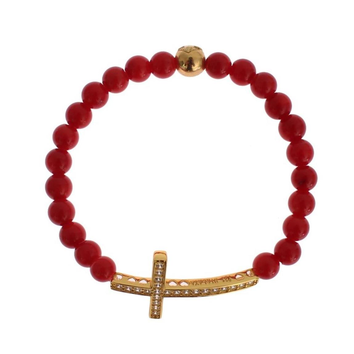 CZ Cross Coral Gold Bracelet Wo - Red main product photo