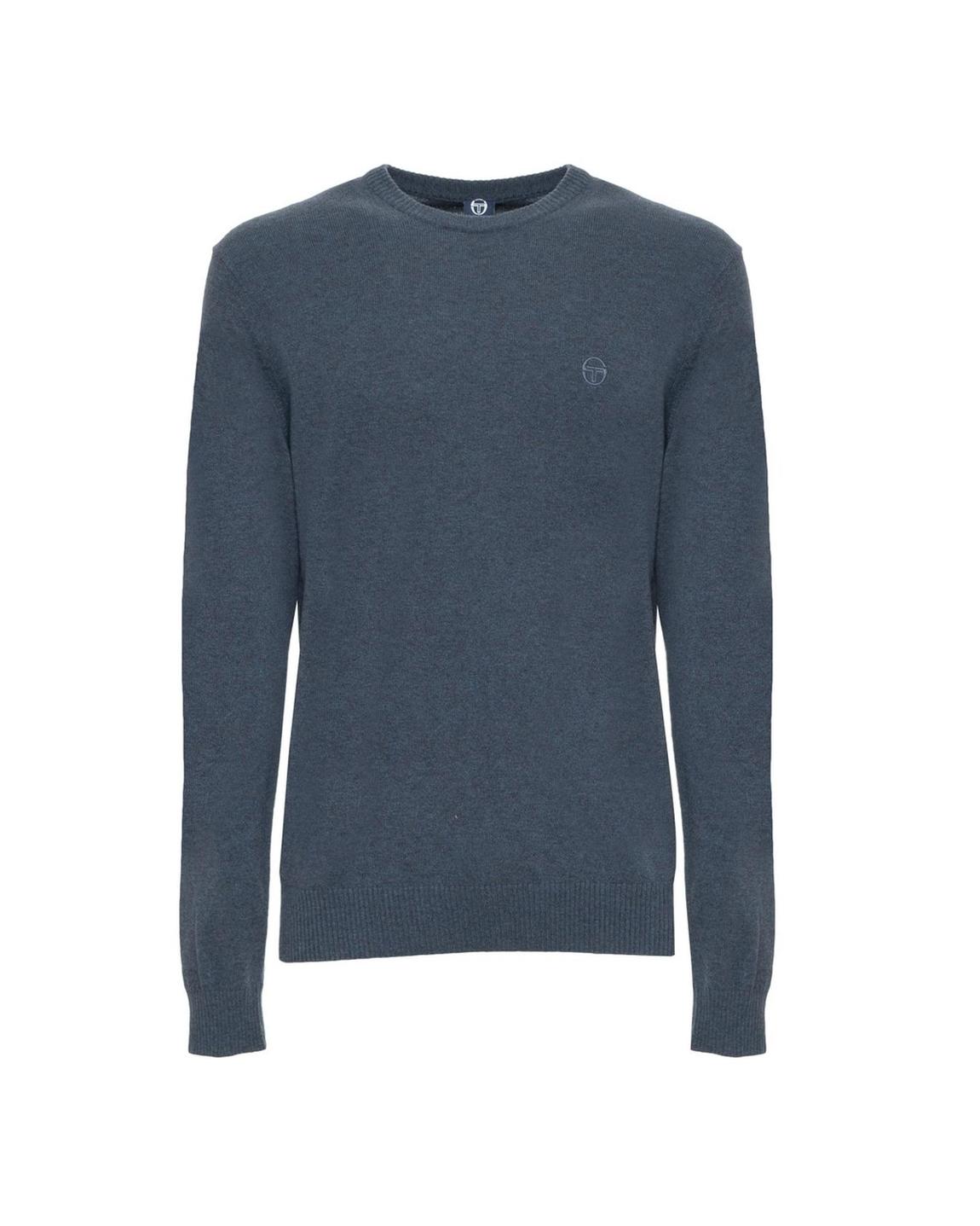 Wool Sweater with Ribbed Hems and Visible Logo - Blue main product photo