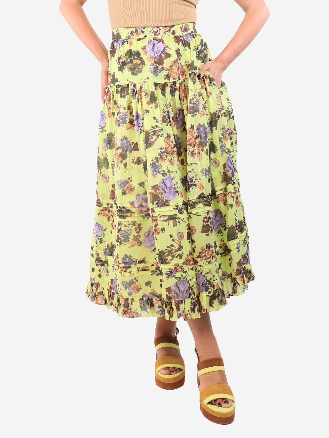 Lime green Eugenie floral midi skirt main product photo