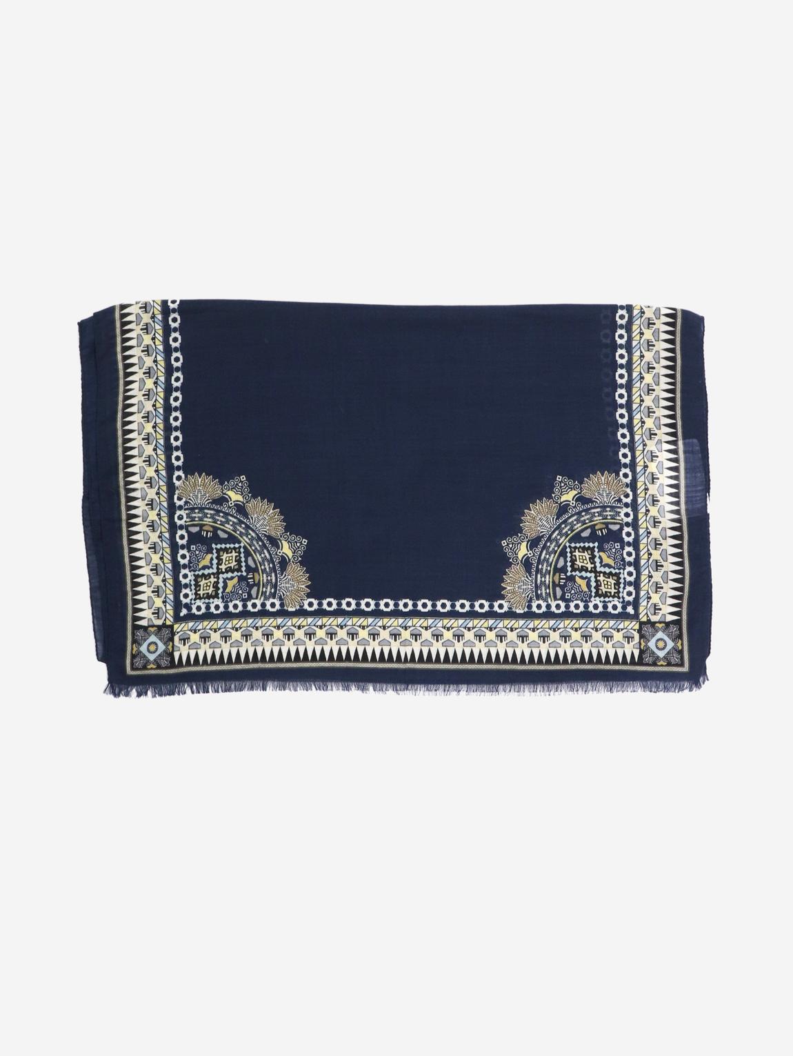 Navy blue Geometric paisley framed scarf main product photo