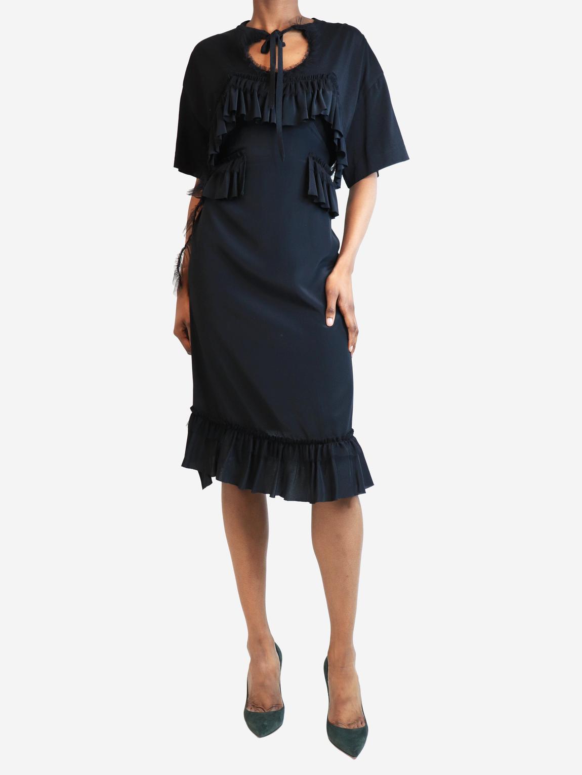 Black frills bow midi dress main product photo