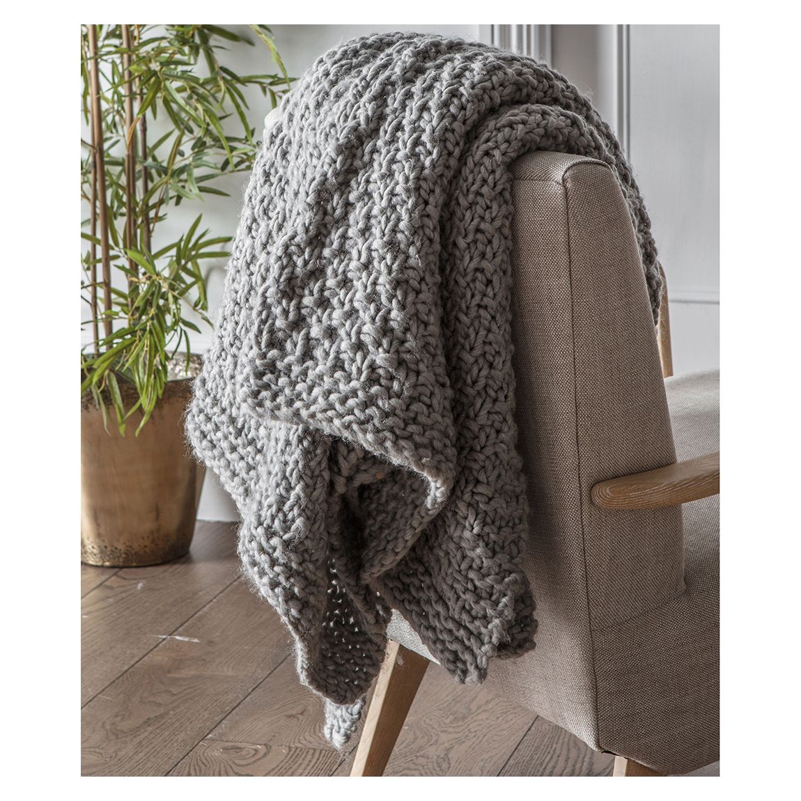 Moss Chunky Knitted Throw Grey 1300x1700mm