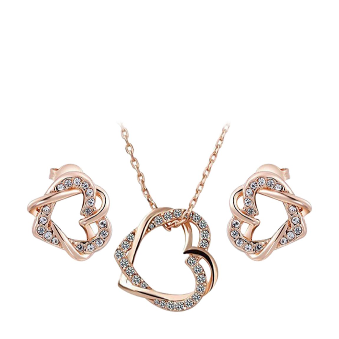Rose Gold Plated Heart Necklace And Earrings Set with Swarovski Crystals