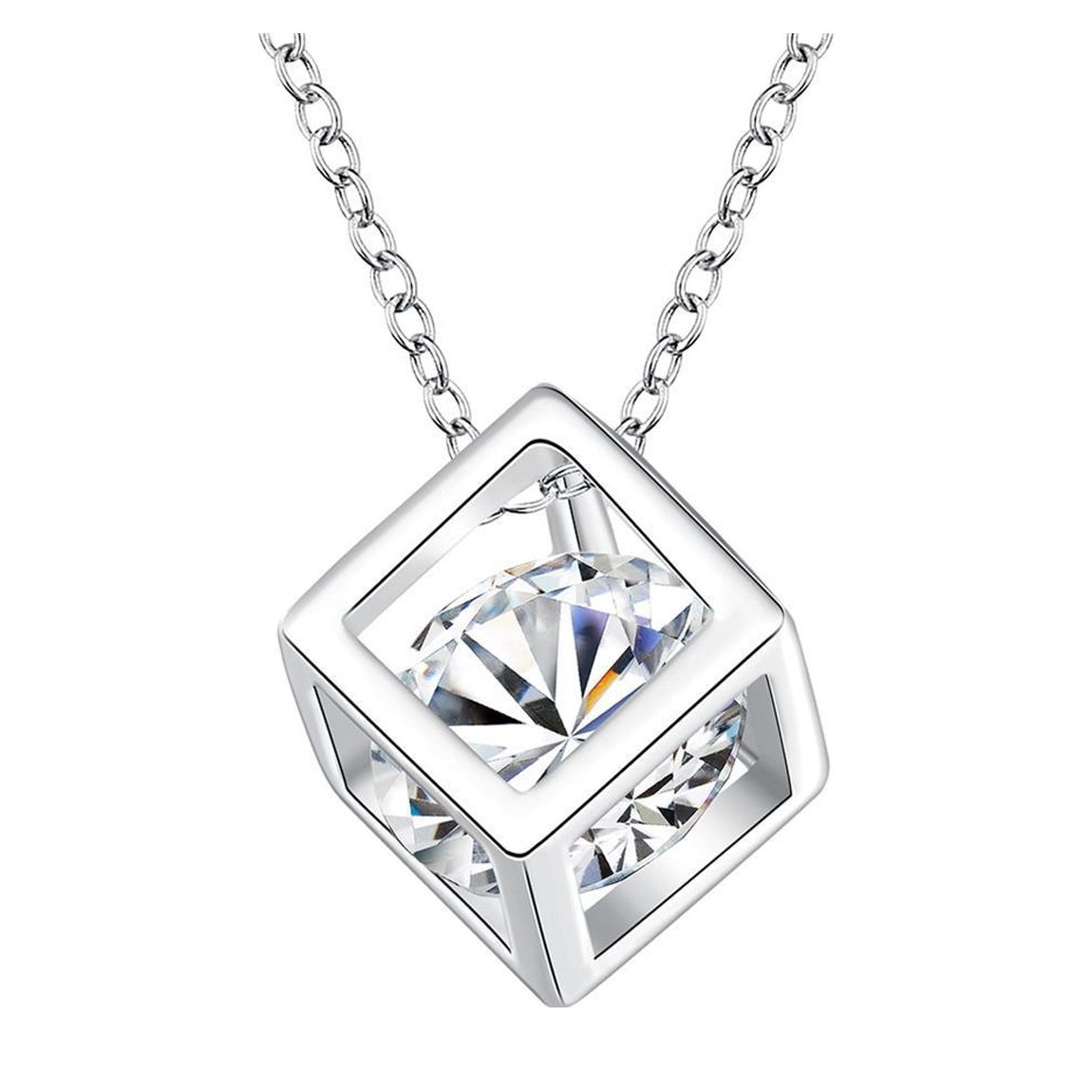 Silver Swarovski Elements Cube Necklace