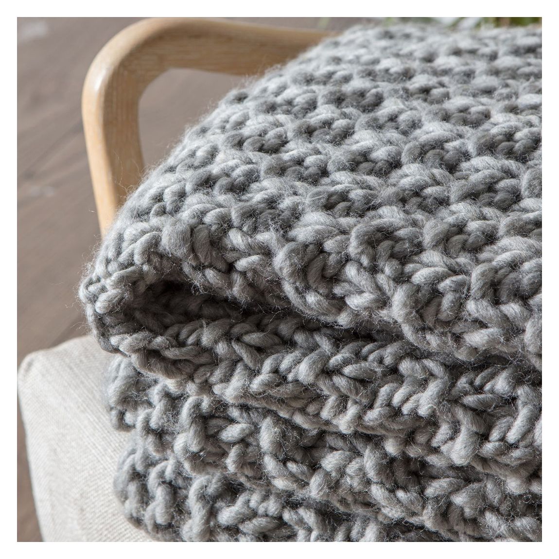 Moss Chunky Knitted Throw Grey 1300x1700mm