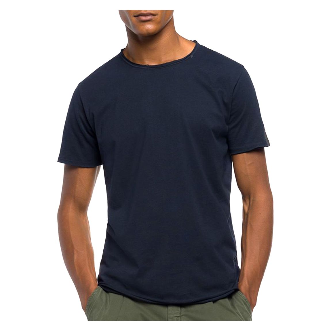 Navy Raw Cut Cotton T-Shirt