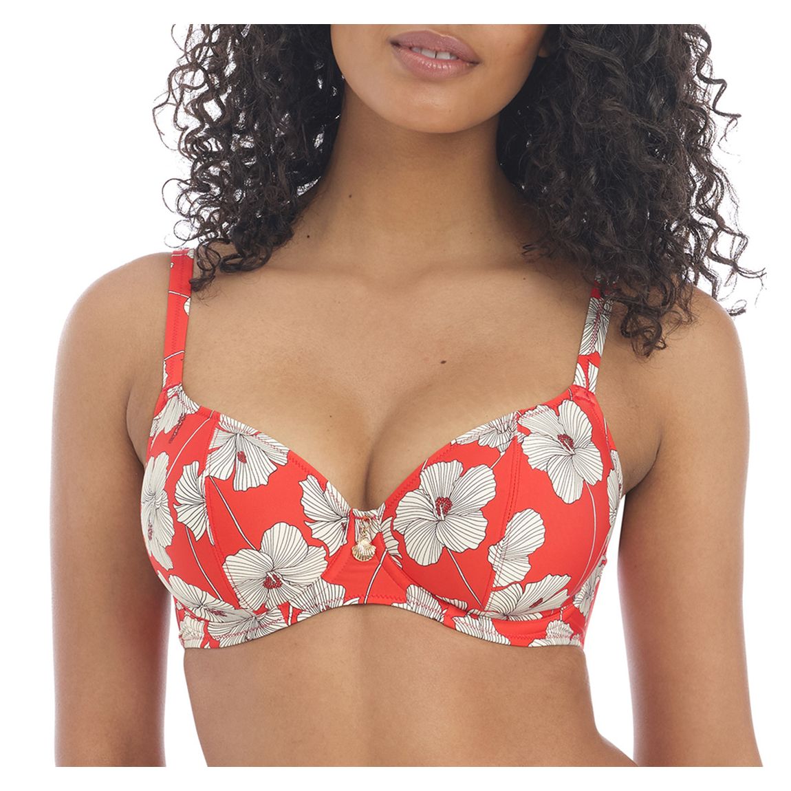 Sunset Hibiscus Beach UW Plunge Bikini Top