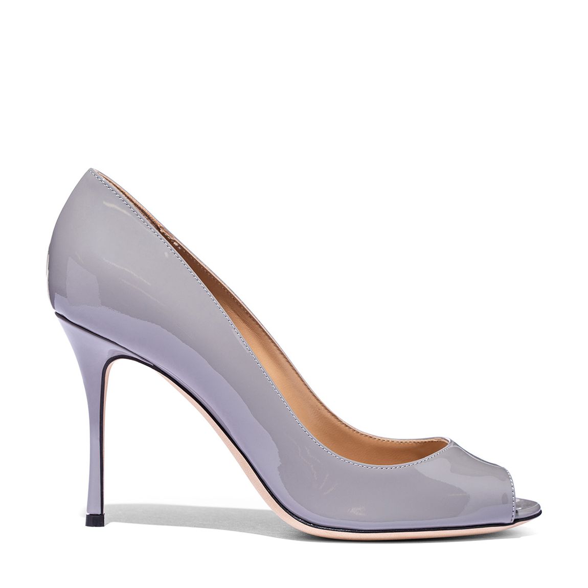 Grey Patent Peep Toe Pump Heels