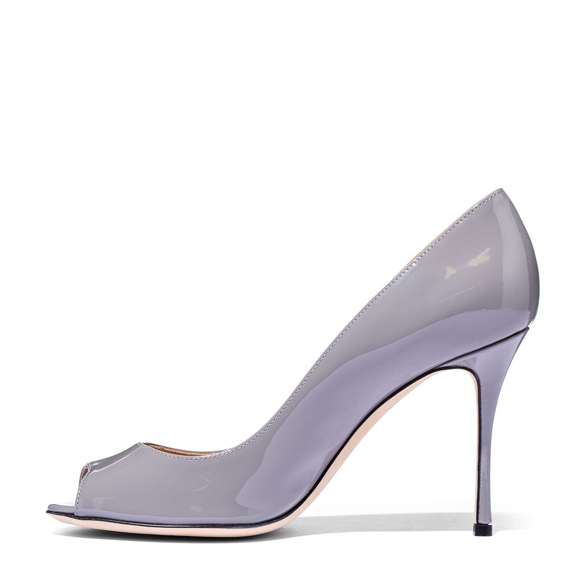 Grey Patent Peep Toe Pump Heels