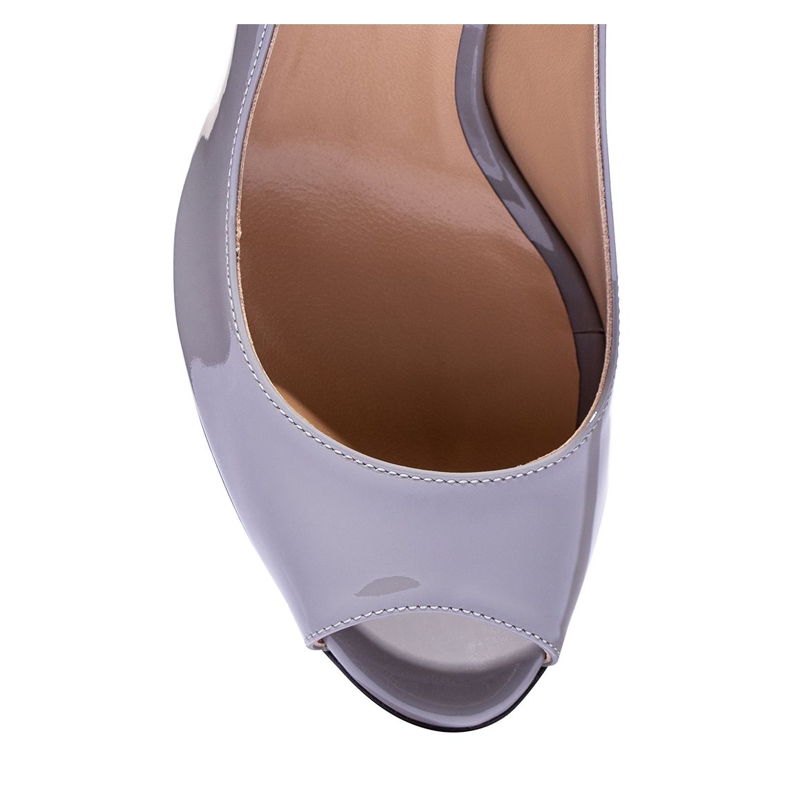 Grey Patent Peep Toe Pump Heels