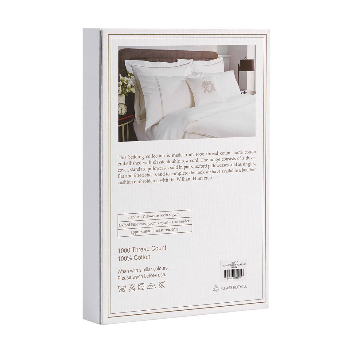 Double Cord 800TC Pair of Housewife Pillowcases, White