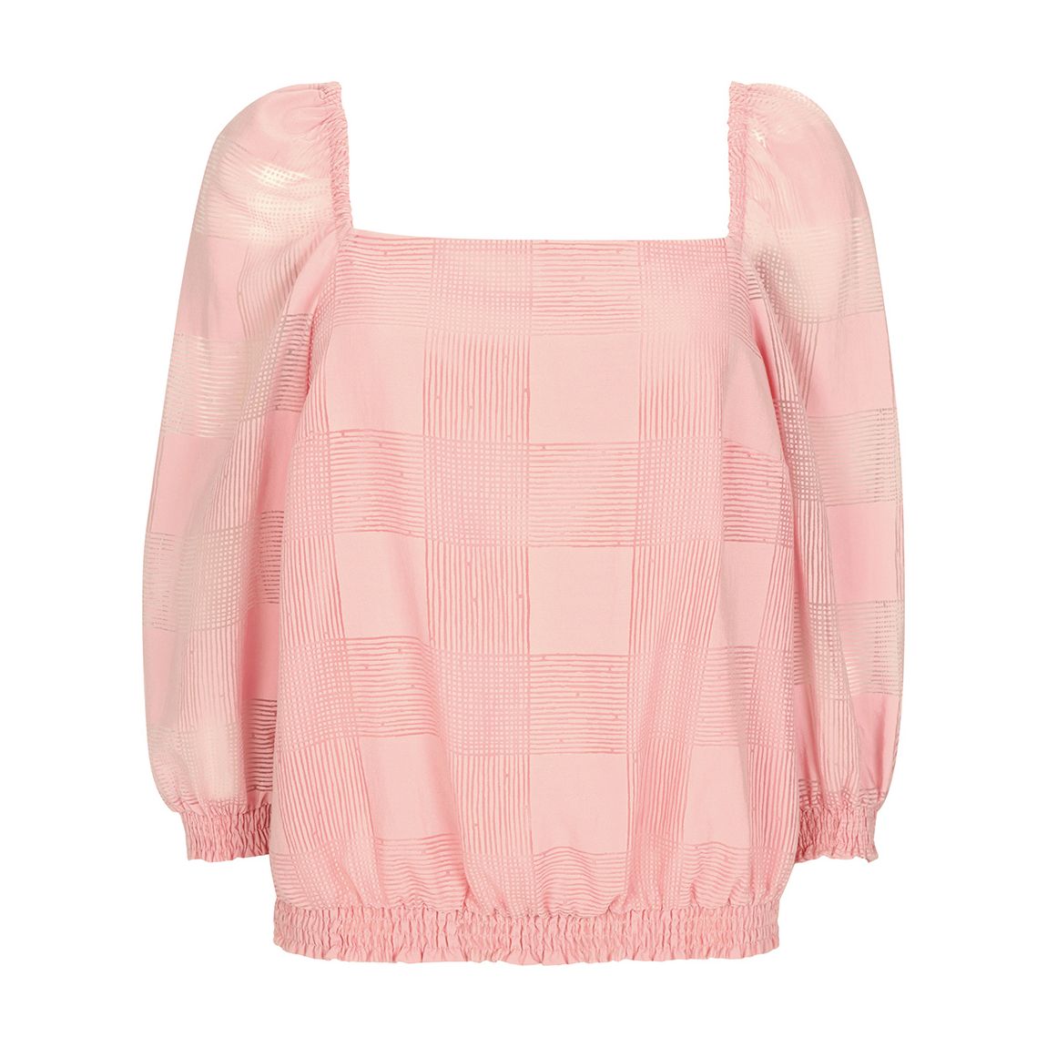 Pink Check Puff Sleeve Top