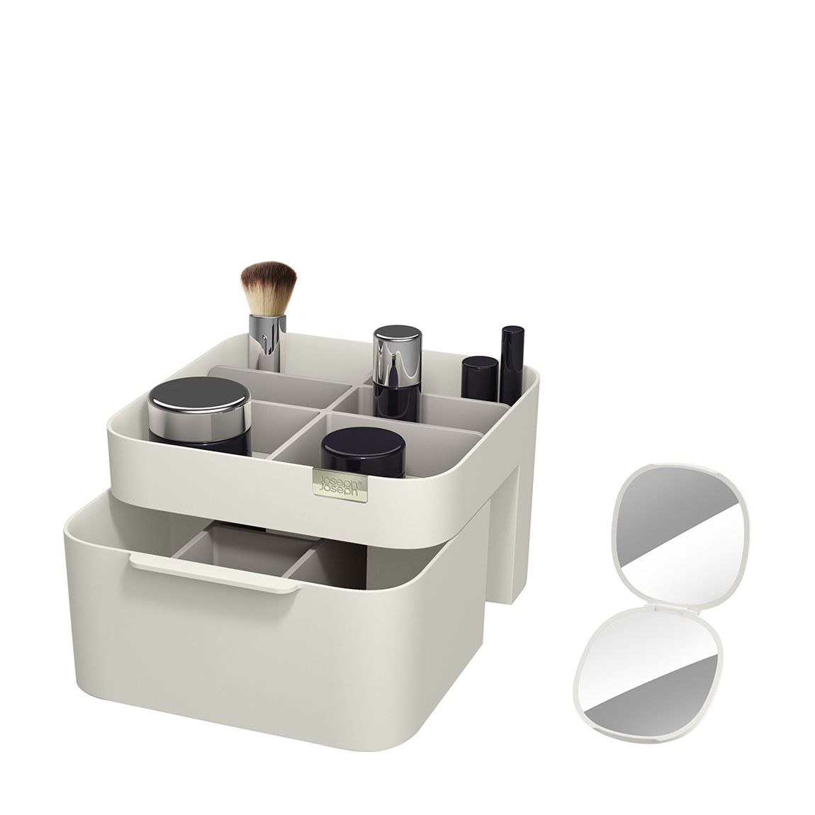 Make Me Up Compact Mirror &amp; Makeup Organiser Set, White