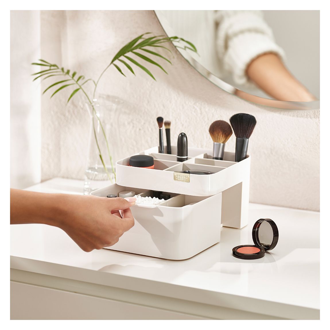 Make Me Up Compact Mirror &amp; Makeup Organiser Set, White
