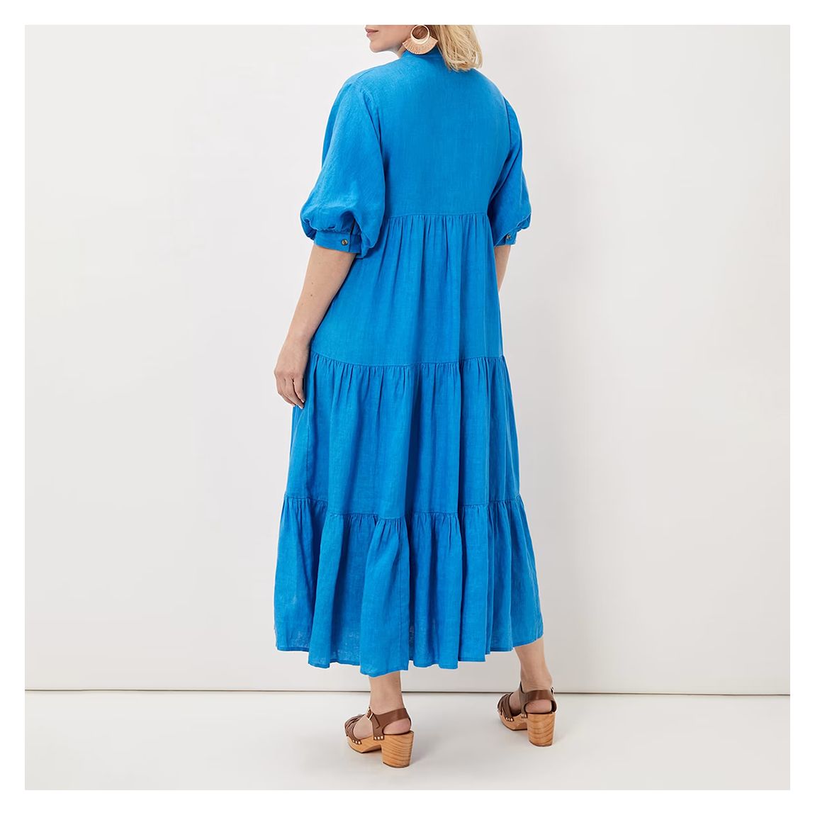 Blue Gracie Tiered Cotton Blend Maxi Dress