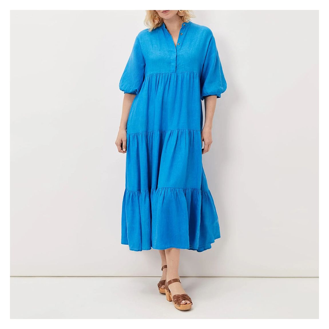 Blue Gracie Tiered Cotton Blend Maxi Dress