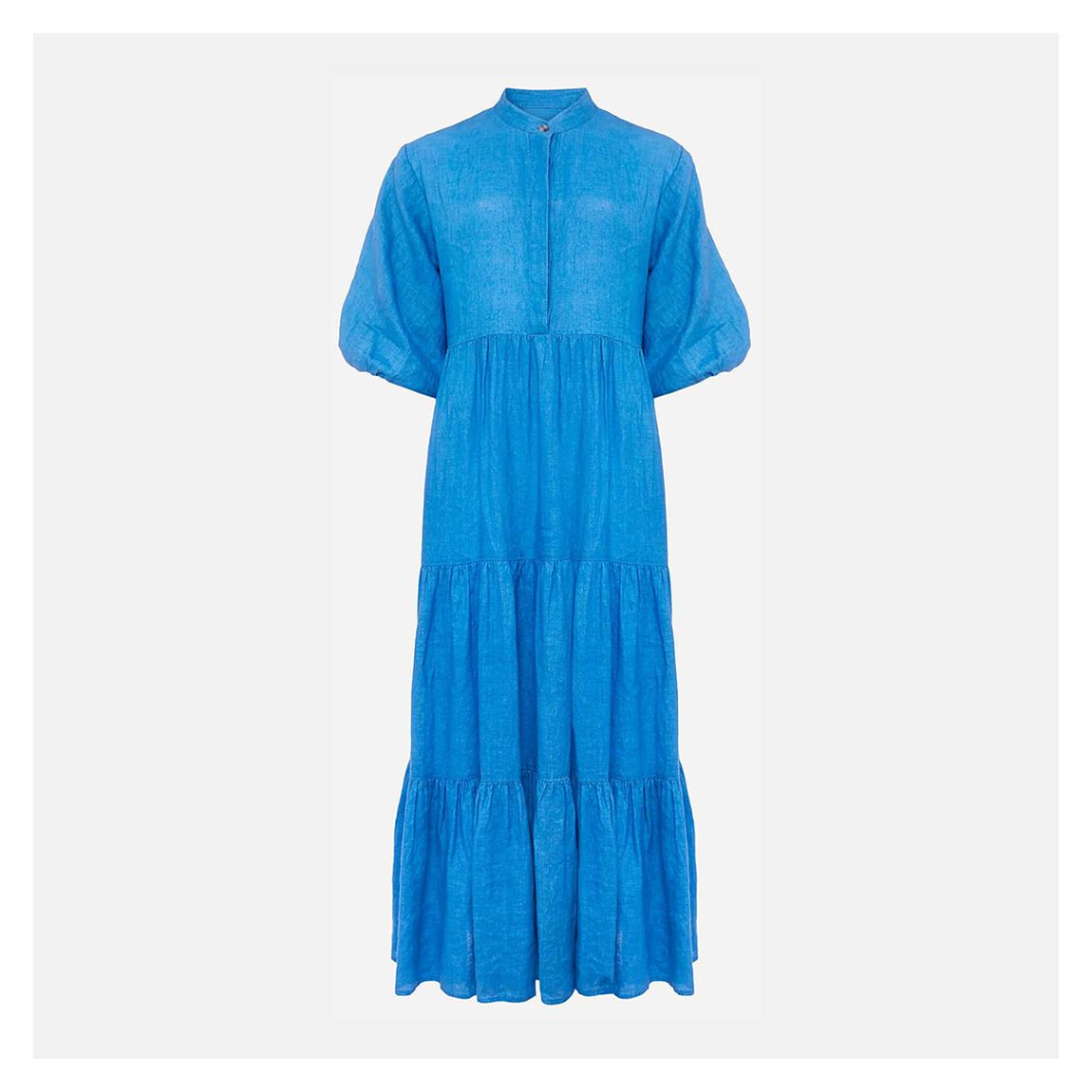 Blue Gracie Tiered Cotton Blend Maxi Dress