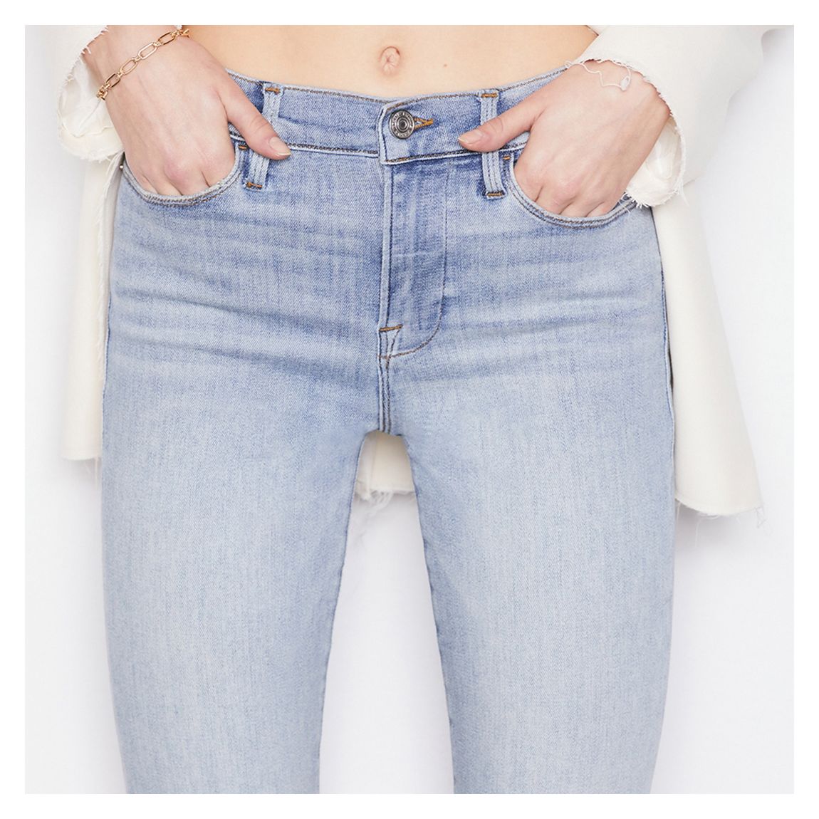 Light Blue Le High Straight Raw Edge Stretch Jeans