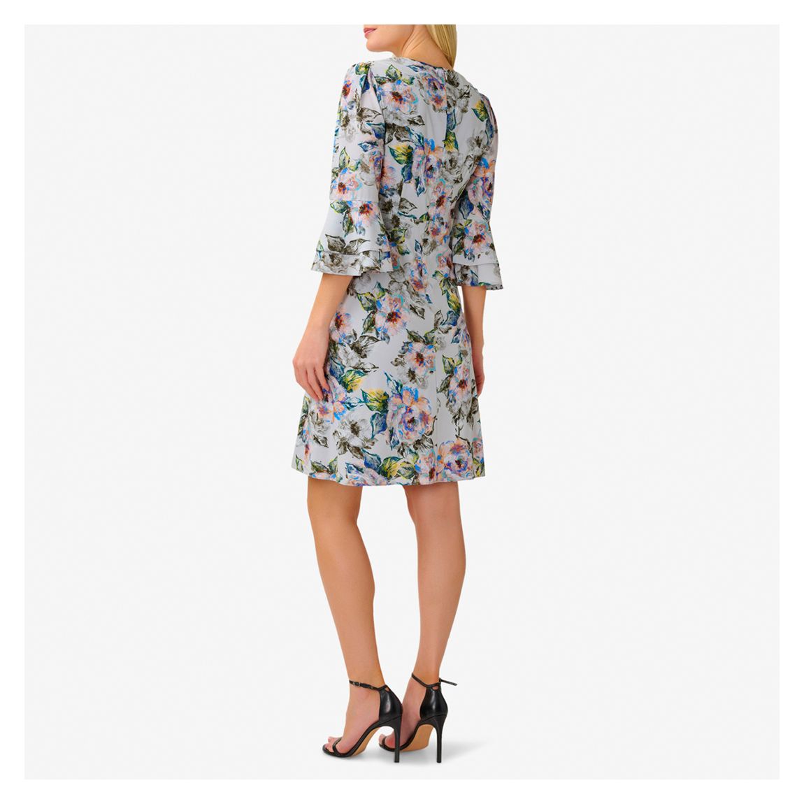 Grey Floral Chiffon Dress