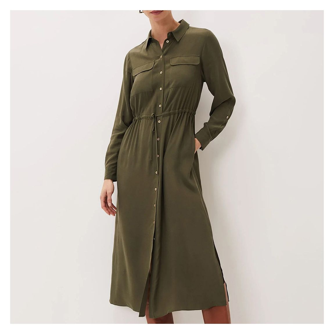 Khaki Tana Midi Shirt Dress