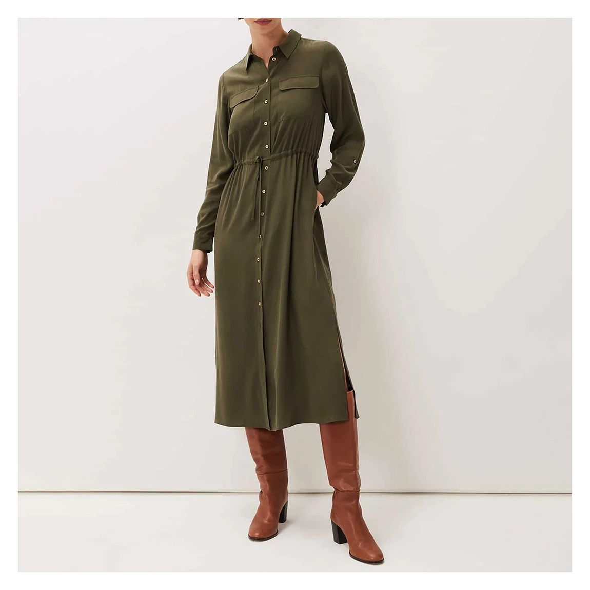 Khaki Tana Midi Shirt Dress