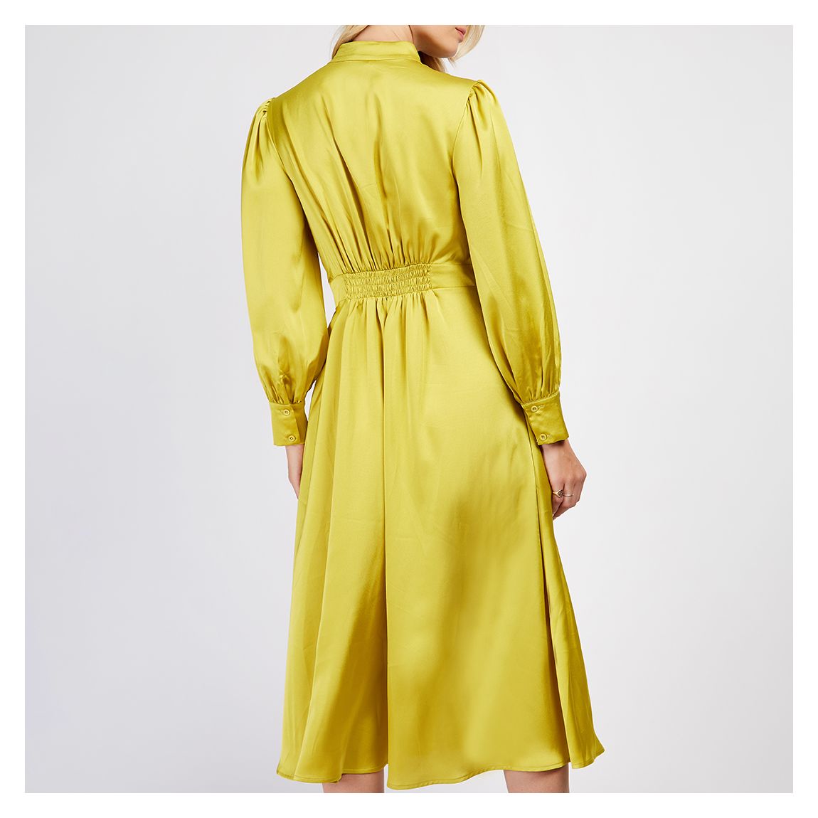 Lime Satin Button Front Shirt Dress