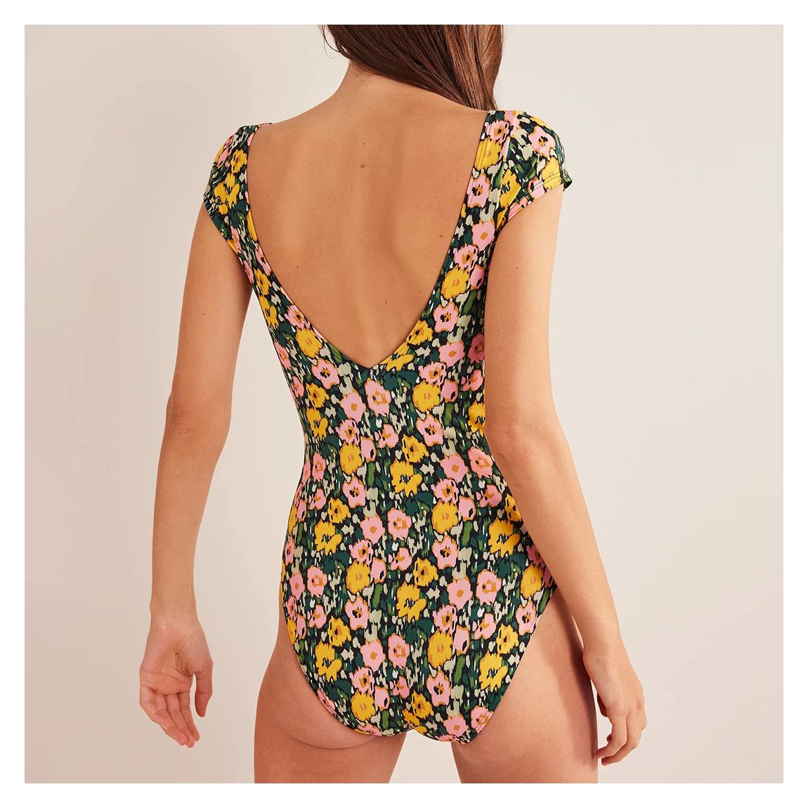 Printed Cap Sleeve Tie Swimsuit
