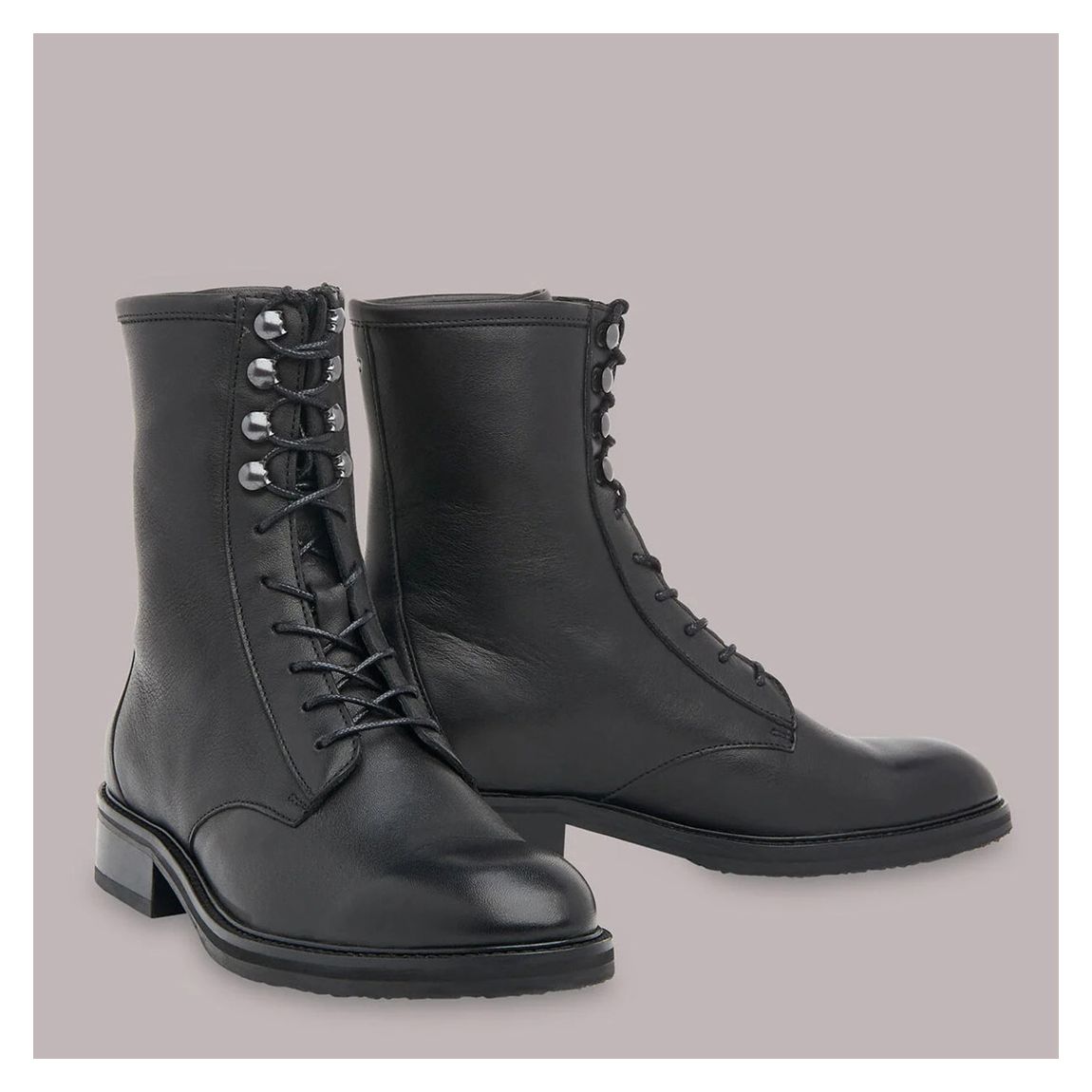 Black Asha Lace Up Leather Boots
