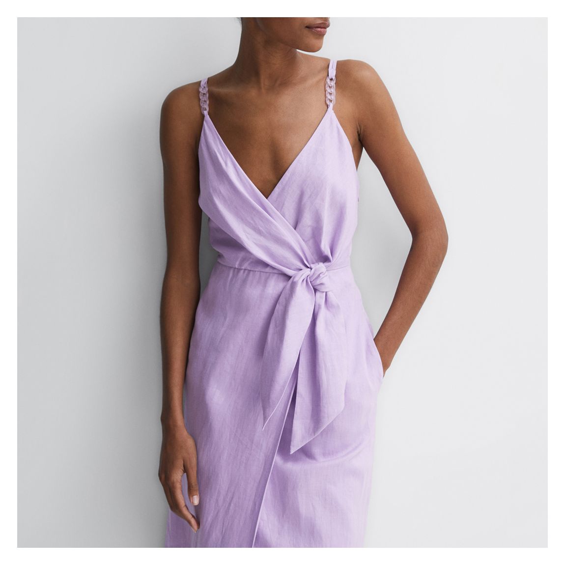 【海外限定】REISSドレス☆Lilac Esme Linen Side Tie Midi Dres Reiss Esme Linen Midi Dress With Side Tie In Lilac - 72% Off