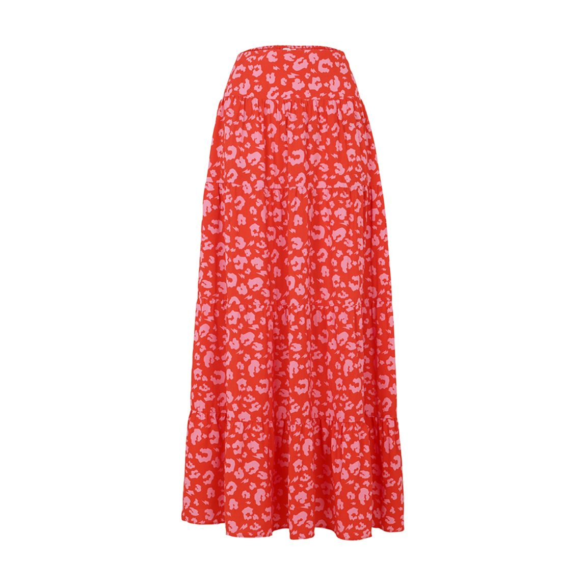 Pink Leopard Print Midi Skirt