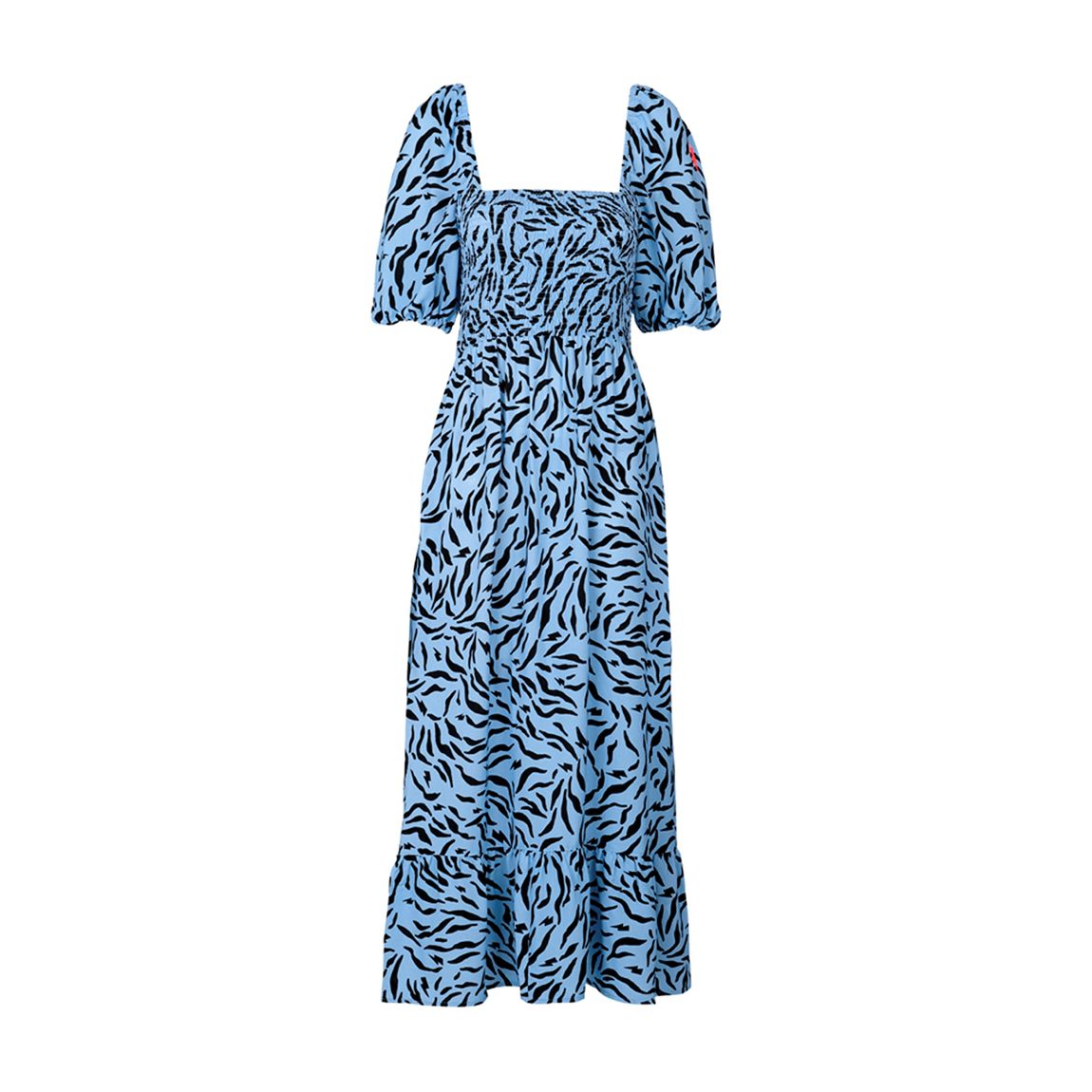 Blue Zebra Print Square Neck Midi Dress