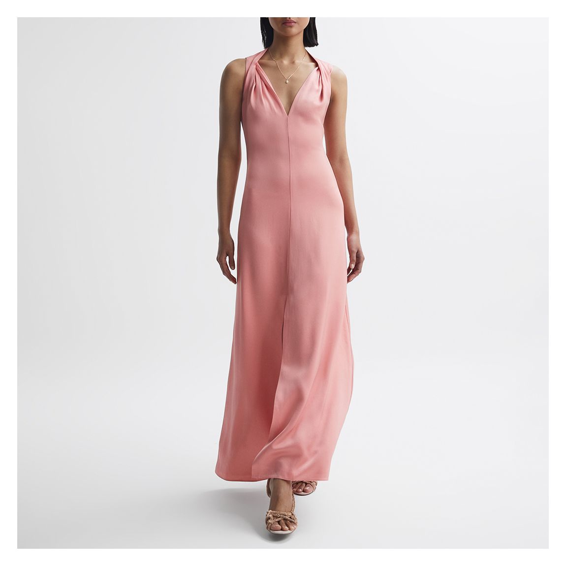 Coral Lila Silk Blend Twist Dress