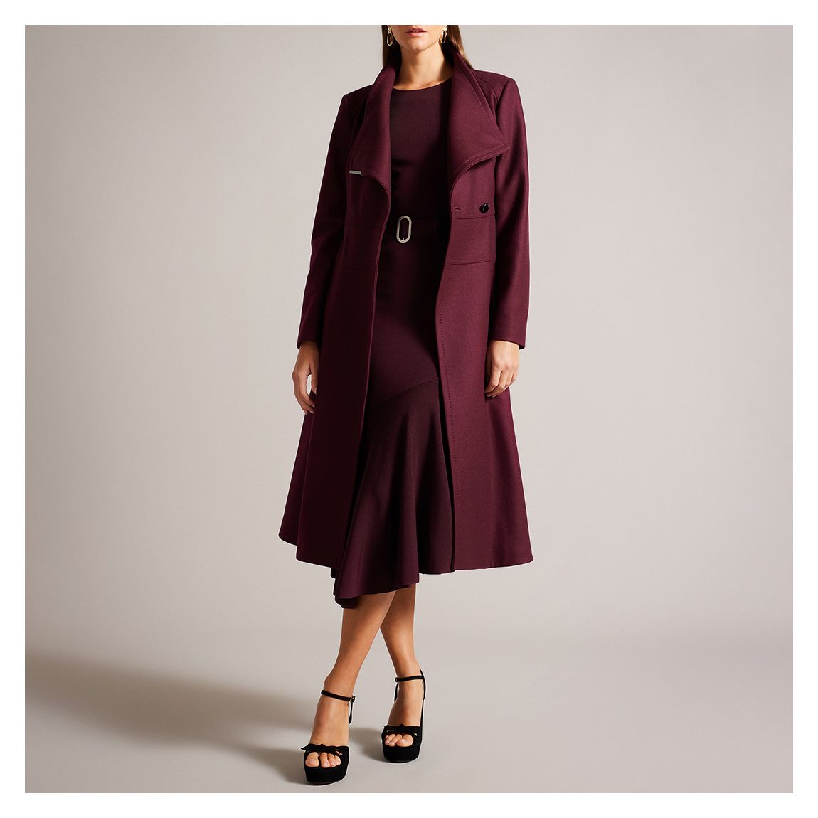Burgundy Roseika Wool Blend Coat