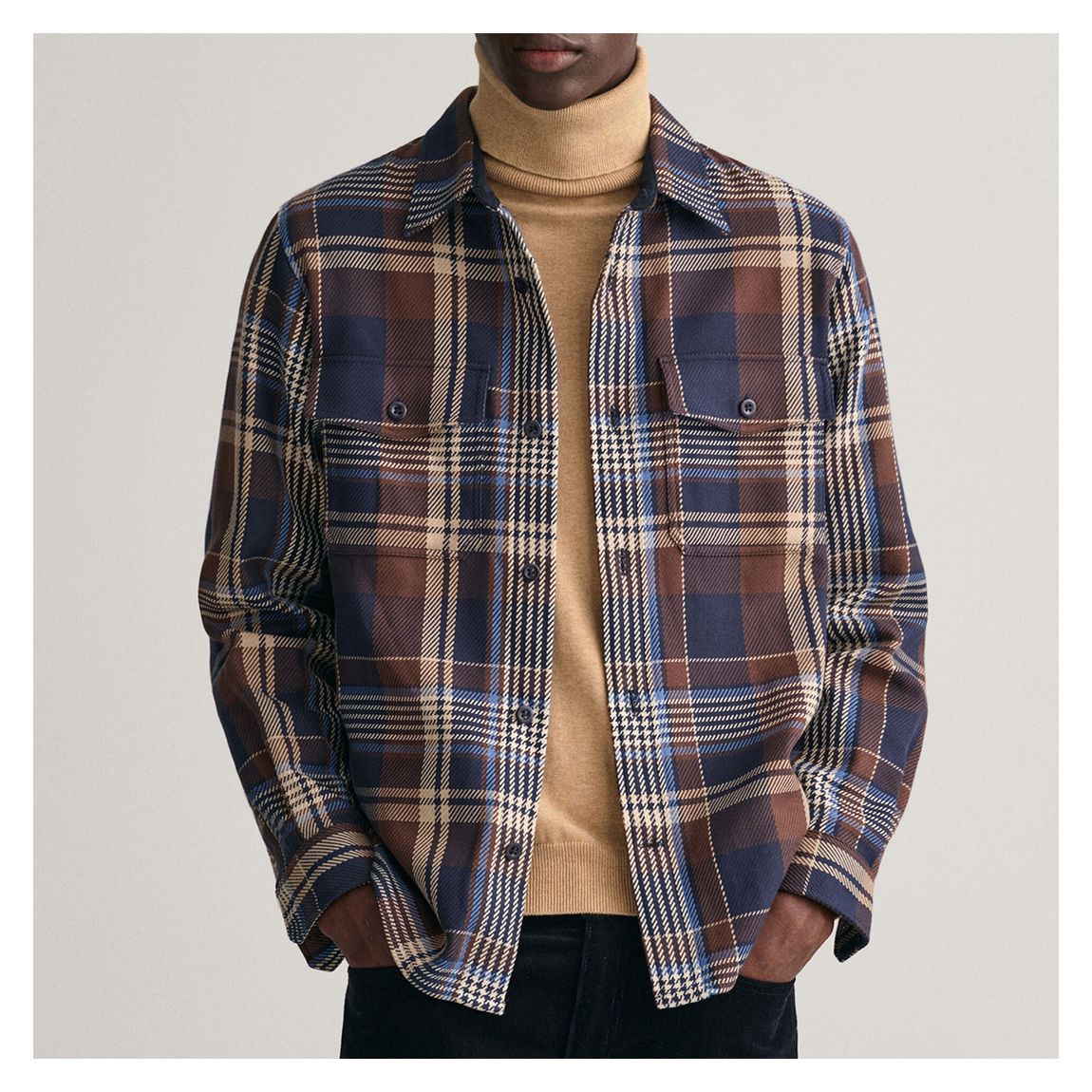 Navy Heavy Twill Check Cotton Overshirt