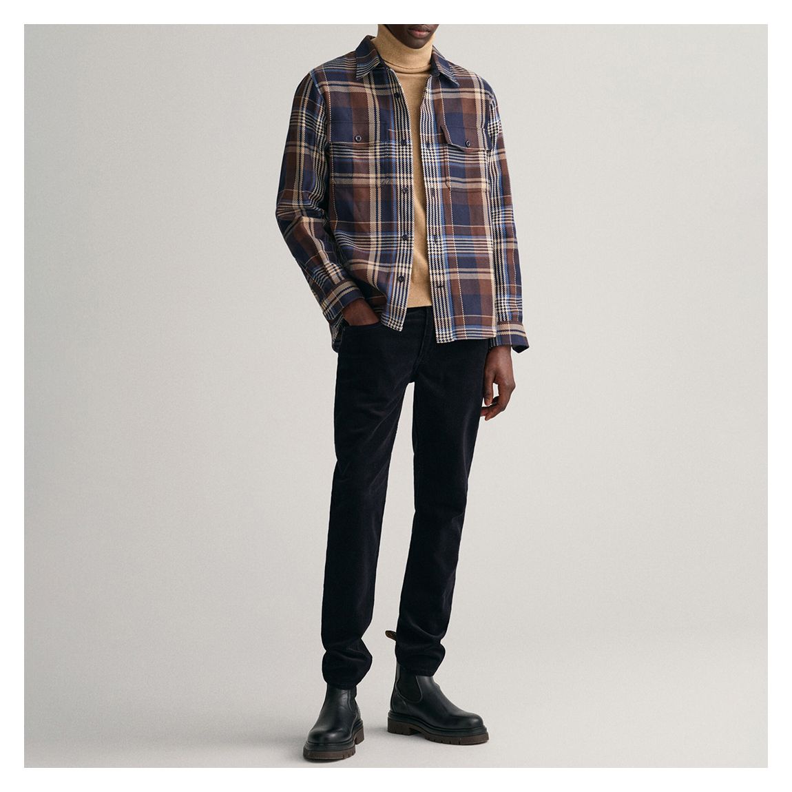 Navy Heavy Twill Check Cotton Overshirt