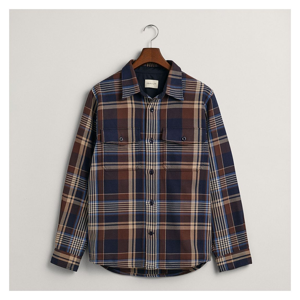 Navy Heavy Twill Check Cotton Overshirt