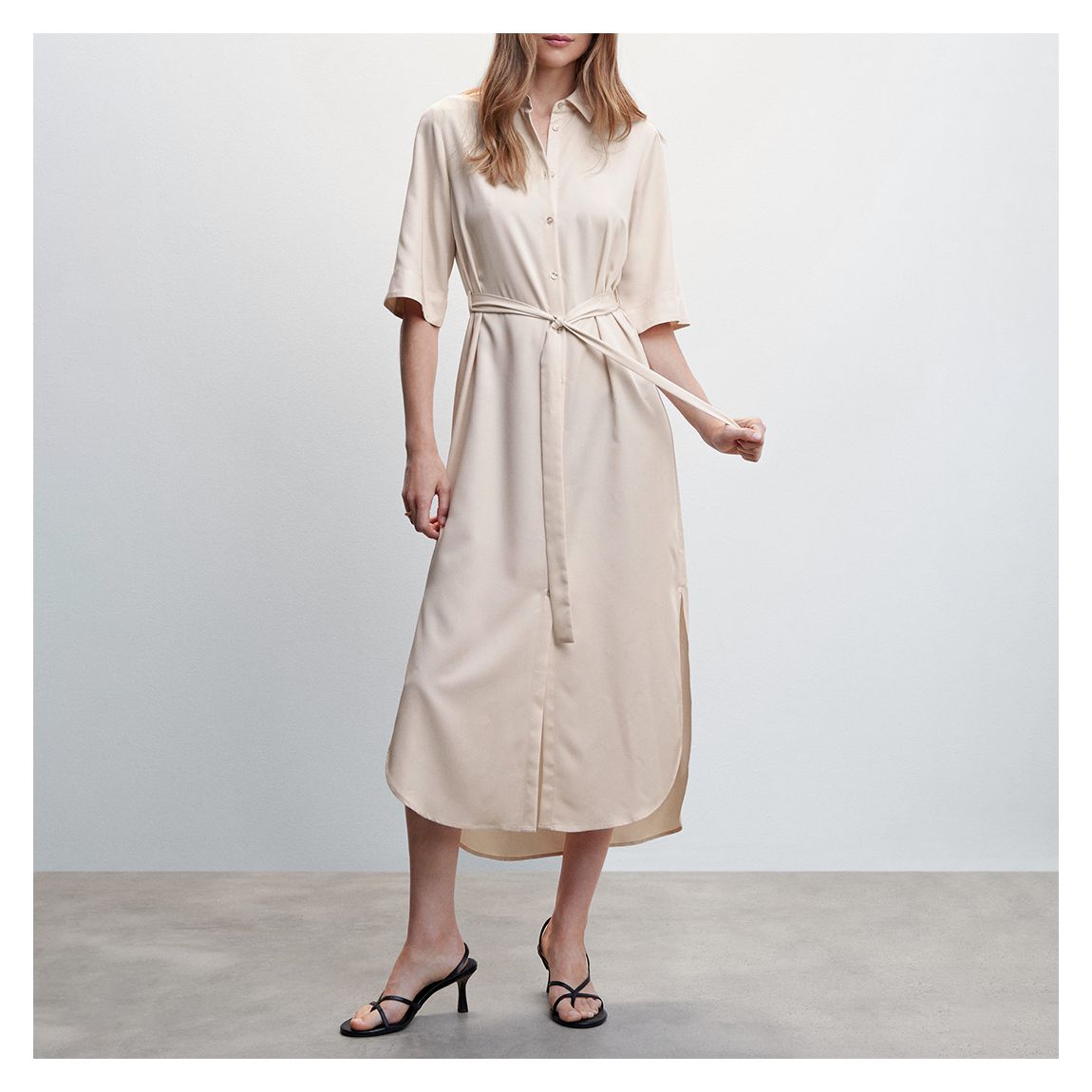 Ecru Bow Shirt Dress