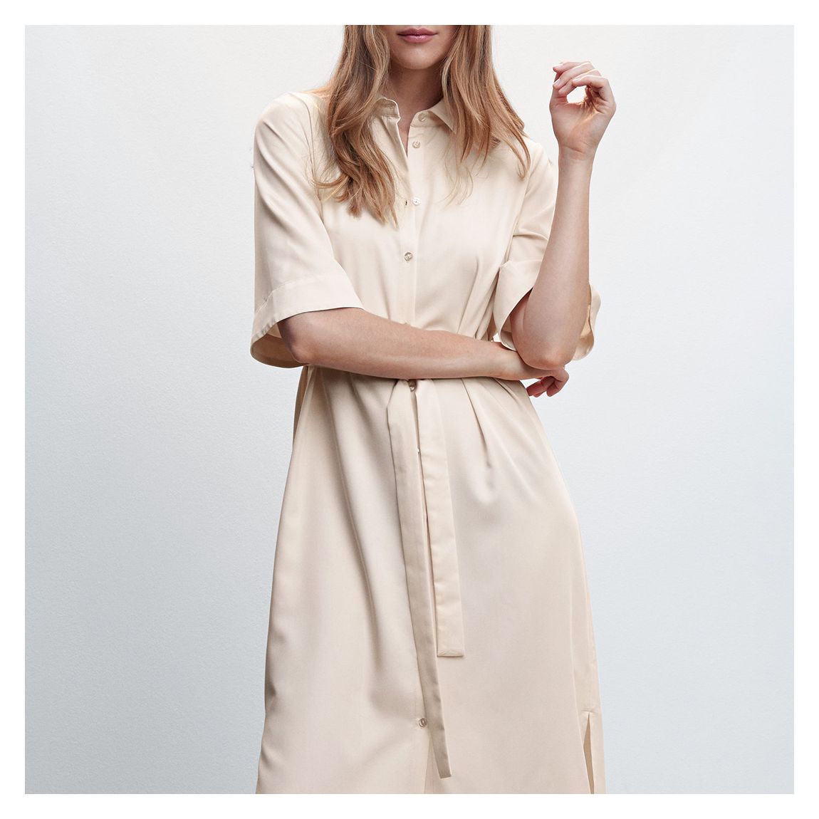 Ecru Bow Shirt Dress