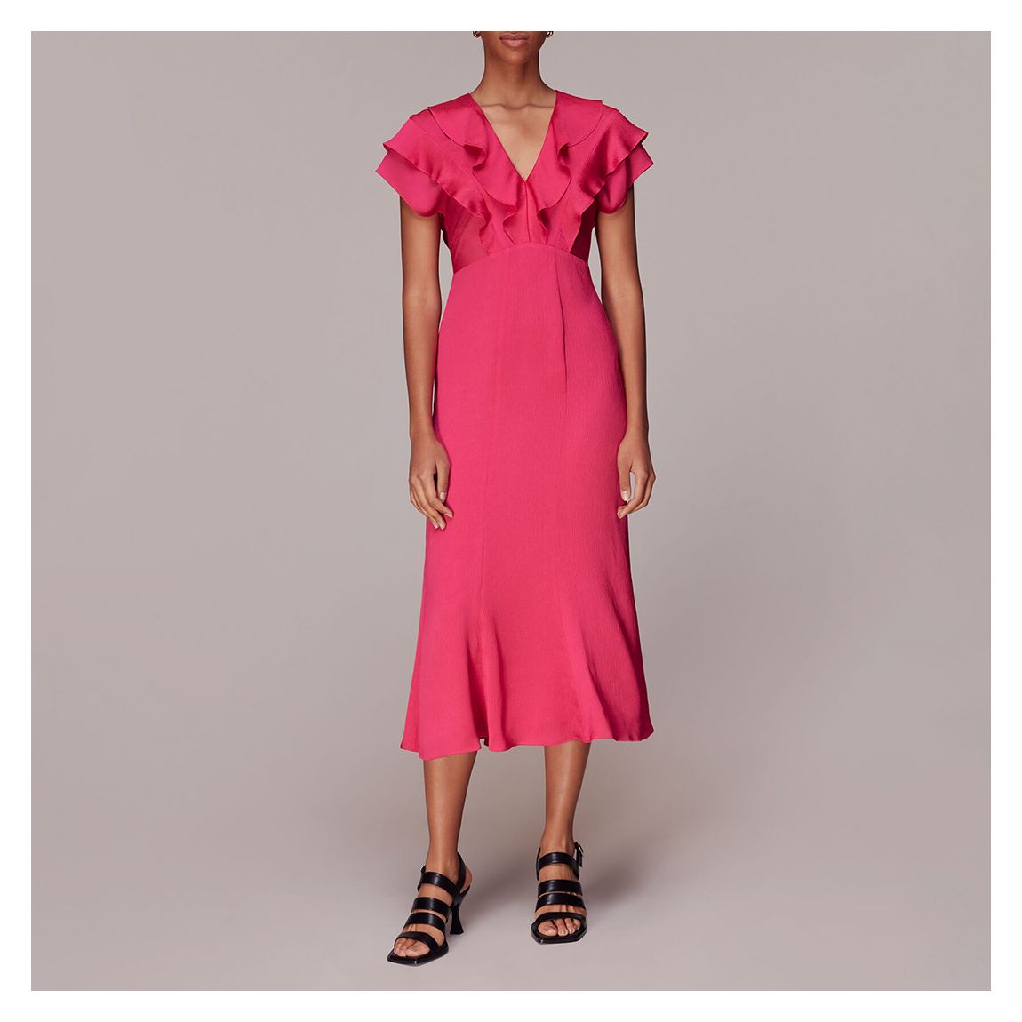 Pink Adeline Frill Midi Dress